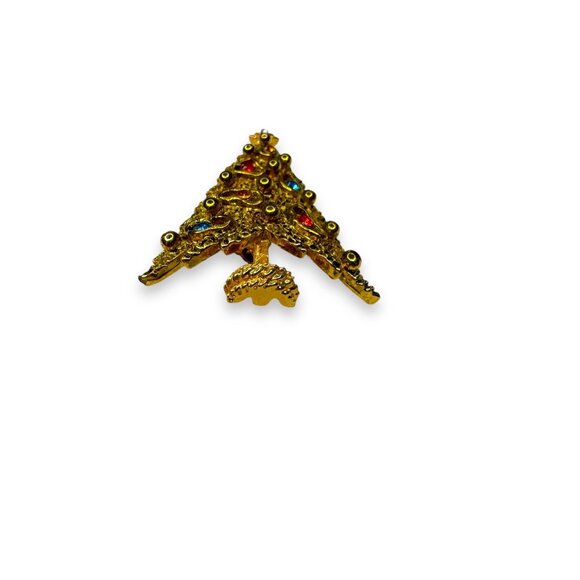 Mode Art Arthur Pepper Christmas Tree Brooch Pin Gold Tone Rhinestone Accents - Picture 2 of 11
